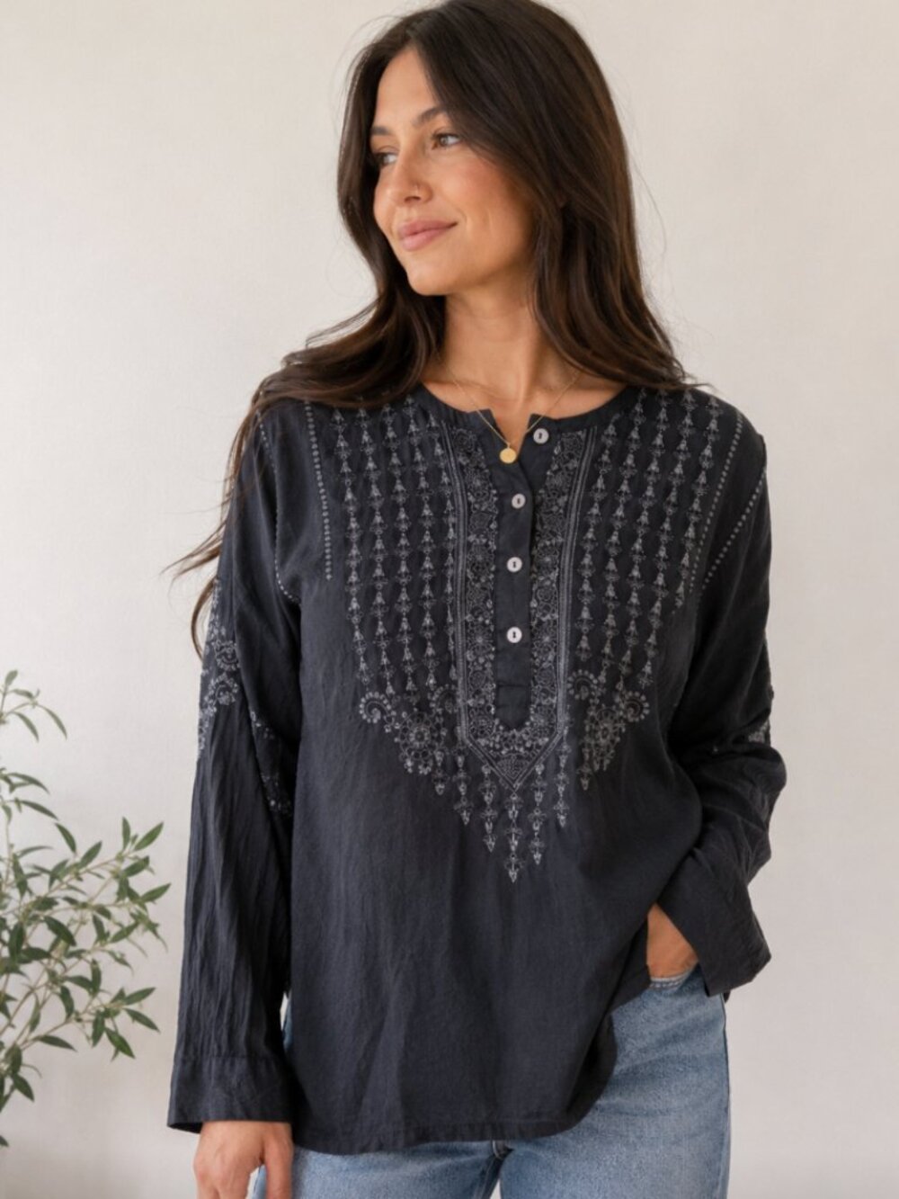 Women’s Black Embroidered Spanish Boho Blouse